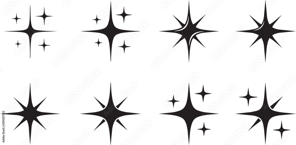 Fototapeta premium Sparkle Star Vector Set with Shining Sparkles, Flare, and Magic Light Effect Icons