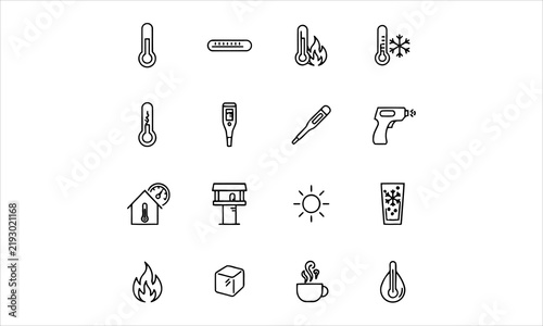 Set outline icons related to temperature, thermometer. Linear icon collection. Editable stroke. Vector illustration