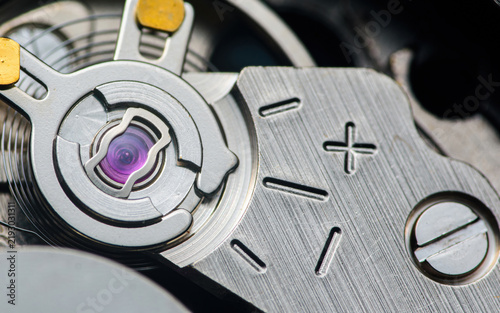 Watch movement showing purple ruby jewel bearing