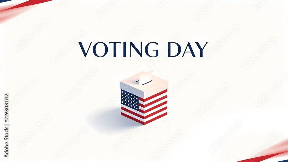 Obraz premium Voting Day Text with American Flag Ballot Box Minimalist Background