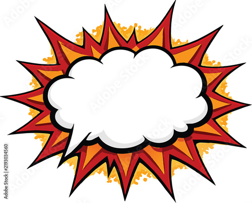 Empty Comic Explosion Speech Bubble with Bold Red and Orange Layered Burst Shape, Retro Pop Art Vector