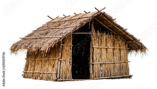 Bild auf Leinwand Rustic thatched hut with bamboo frame, isolated on transparent background
