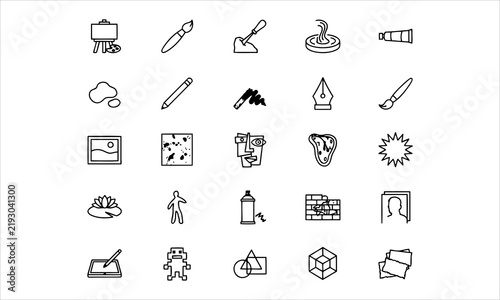 Canvastavla Set outline icons related to types, styles, examples, forms of art