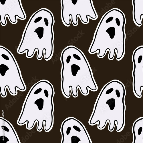 Halloween hand drawn vector seamless pattern with ghosts.