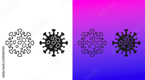 Coronavirus cell icons set line and solid