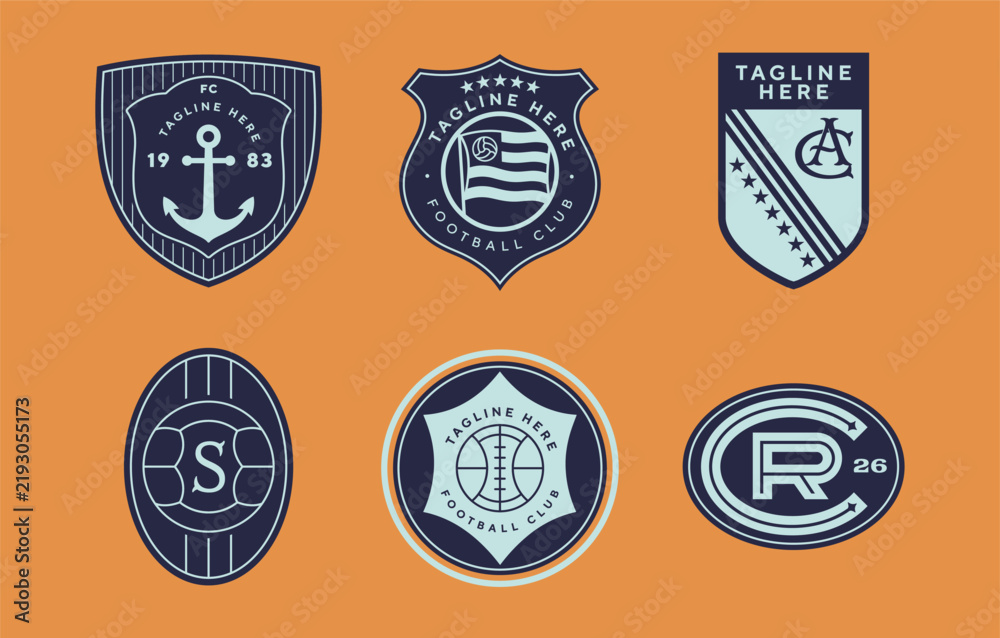 Obraz premium Set of Football badge emblem club logo. Soccer logo with shield background vector design collection