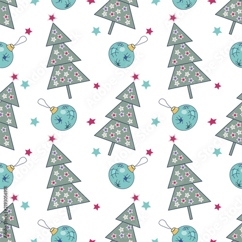 Hand drawn Christmas seamless pattern with christmas trees for festive winter seasonal design