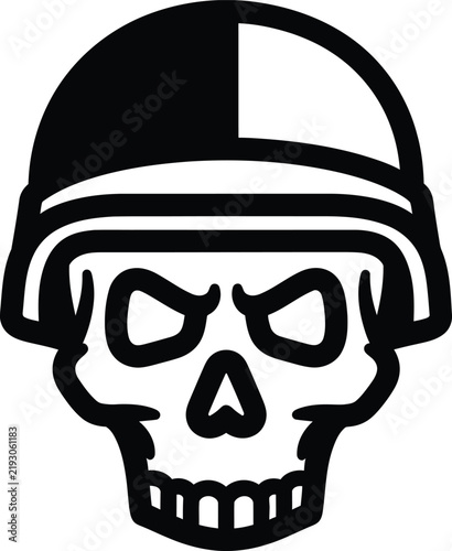Black and white soldier skull wearing a military combat helmet icon illustration