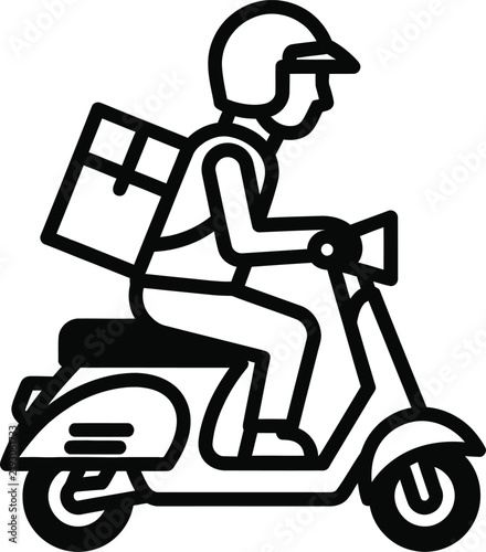 Delivery man riding a scooter with a package box icon