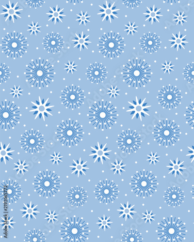 Seamless Christmas Starburst And Snowflakes On Light Blue Background