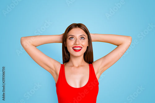 Konstfotografi Enjoy your life! Close up photo portrait of beautiful cheerful lovely attractive