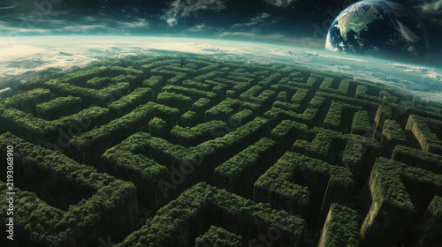 A picture shows America as a maze-like planet all alone.