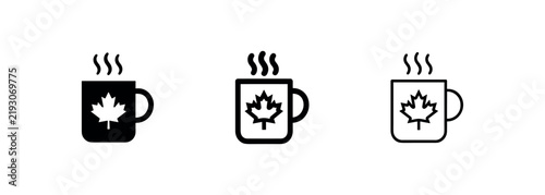 Foto Canadian Hot Drink Icon Set with Maple Leaf Mug and Steaming Coffee