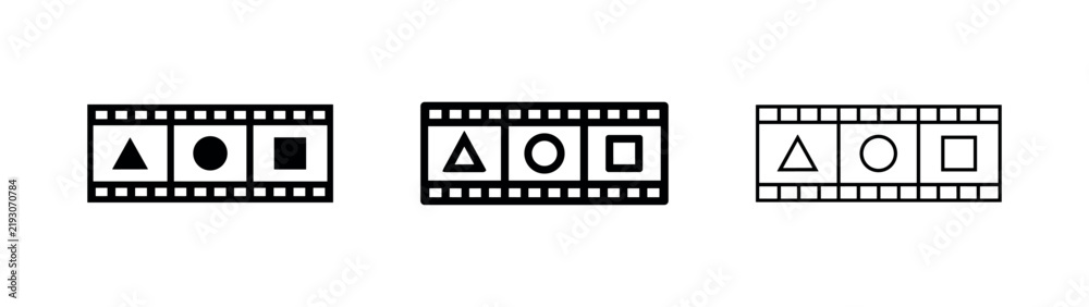 Fototapeta premium Film Strip with Geometric Shapes Icon Set for Video Content Editing