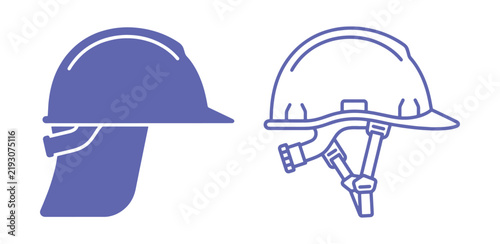 Two purple construction safety hard hat shown from the front and side views on a clean white background, for industrial safety concepts