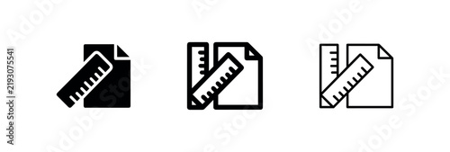 Foto Document and ruler icon set for measuring, design, architecture, and blueprint c
