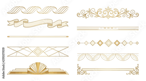 Art Deco Ornate Dividers and Borders - Gold Isolated Elements