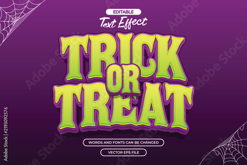3d Trick or treat editable text effect with spider web decoration and with purple background