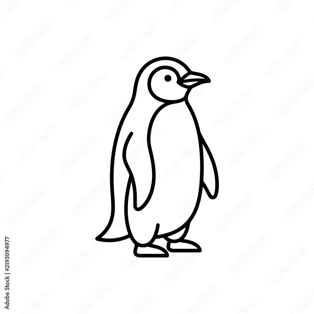 Fototapeta premium Minimalist Black and White Penguin Line Art Vector Illustration for Wildlife Educational Material and Creative Graphic Design Projects