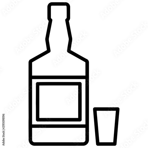 Alcohol bottle and shot glass icon, simple outline vector illustration of liquor drink.