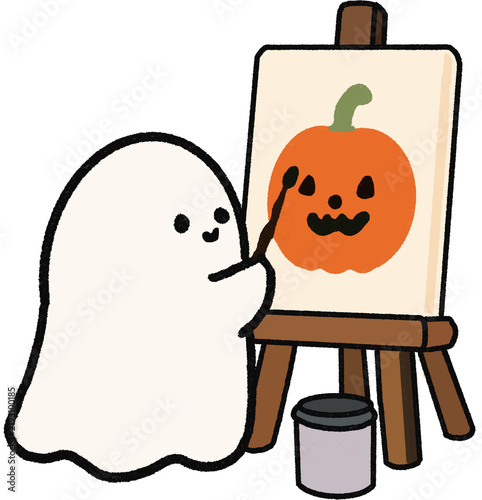 Hand Drawn Cute Halloween Ghost Painting Pumpkin Illustration
