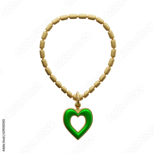 Gold Necklace With Green Heart Pendant 3d illustration