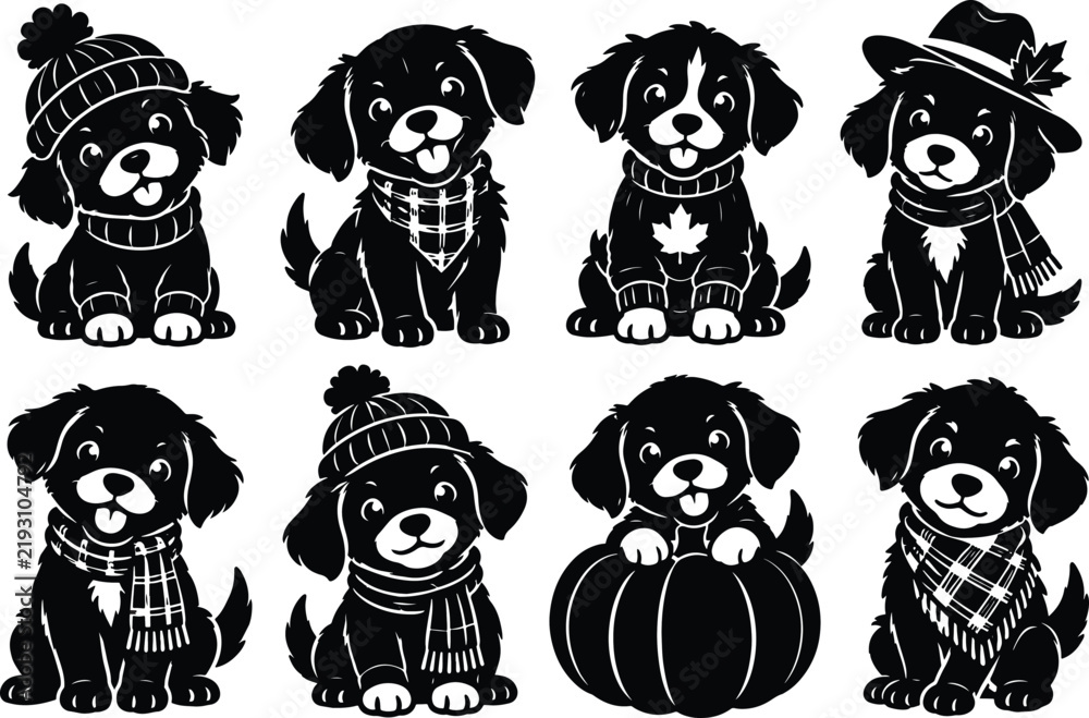 Fototapeta premium Cute winter dog vector elements collection
