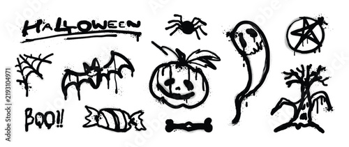 Obraz na plátne Halloween horror spray paint symbols set