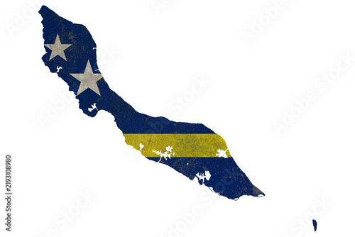 Curaçao Map with National Flag Texture and Grunge Wall Effect