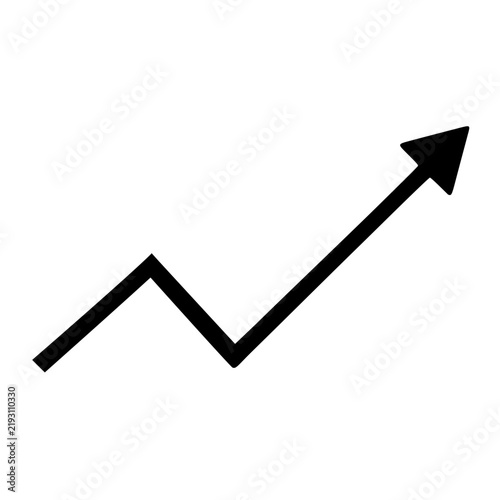 Minimalist black upward arrow icon representing business growth financial trends and successful progress for corporate data analysis