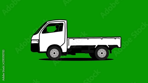 2d animation of white pick up car side view isolated in green screen