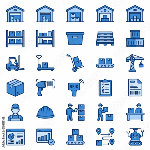Logistics, Storage and Warehouse Vector Icon Collection