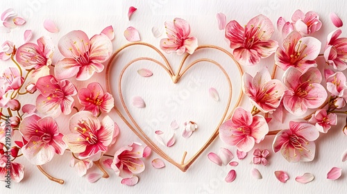 Background decorated with hearts and pink flowers