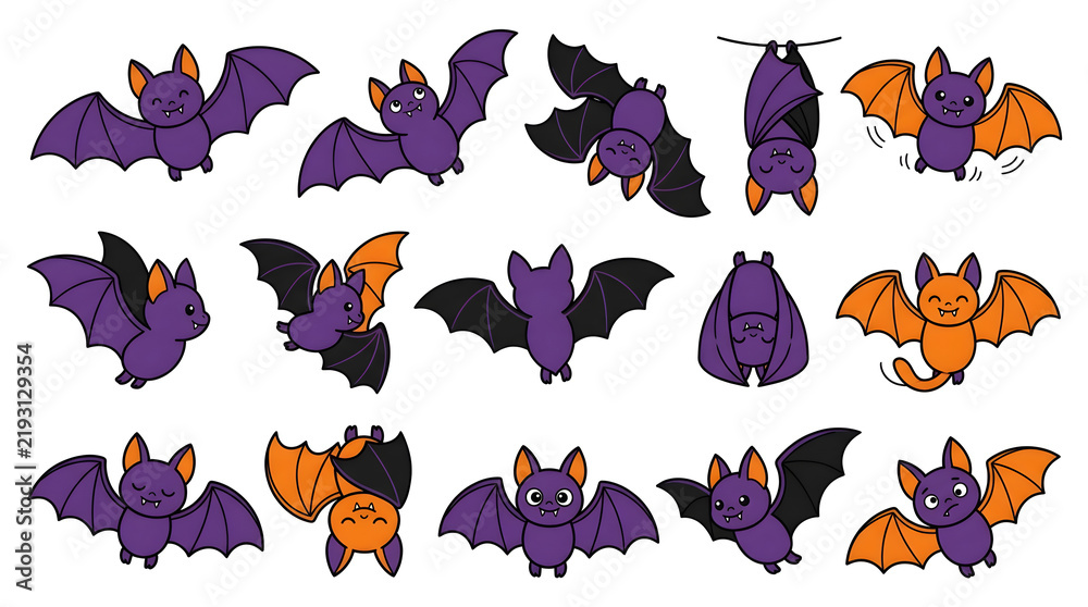 Obraz premium Colorful bats flying in a group