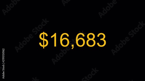 dollar number counter animation 0 to 30000 on black background, zero to thirty thousand with dollar sign in 4k animation with alpha channel