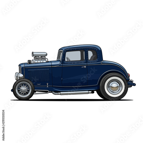 Classic Blue Hot Rod Coupe Isolated on Transparent Background