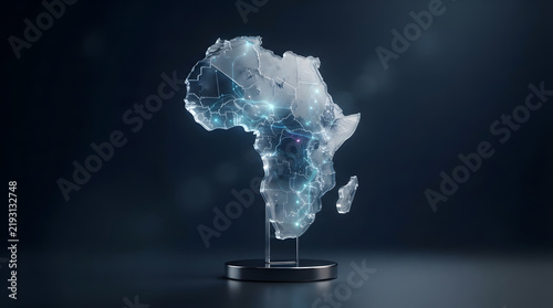 Futuristic digital map of Africa with glowing network connections