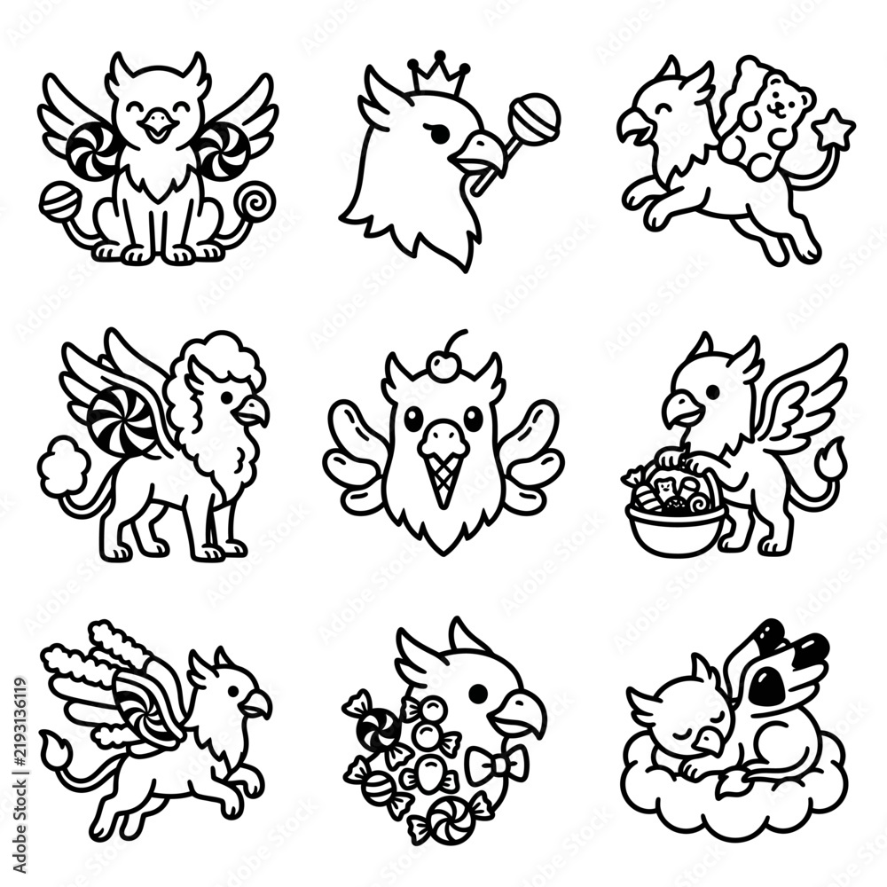 Obraz premium Cute Griffin Illustrations: Sweet & Whimsical Cartoon Characters