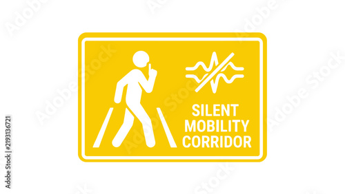 Silent Mobility Corridor Sign Icon, Pedestrian Walkway, Quiet Zone Symbol