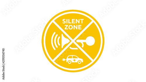 Silent Zone electric car icon, no honking, low noise traffic symbol
