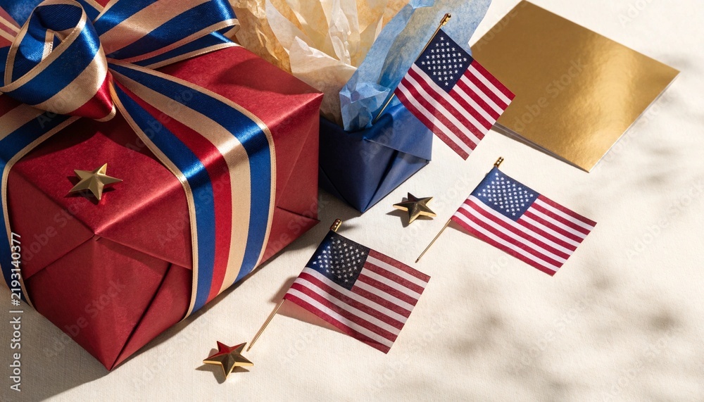 Fototapeta premium American flags and gift box celebration
