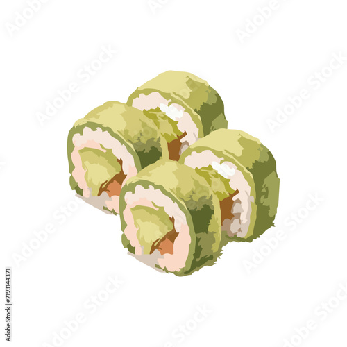 Japanese Avocado Sushi Roll Maki Vector Illustration