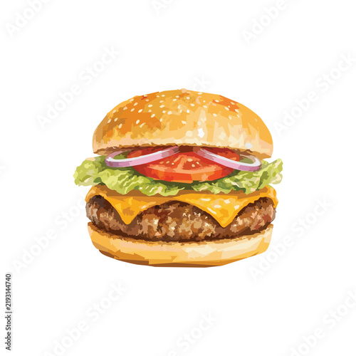 3d cartoon cheeseburger with fresh ingredients isolated