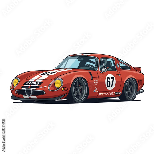 Vintage Red Racing Car Illustration, Classic Sports Car, Motorsport Icon