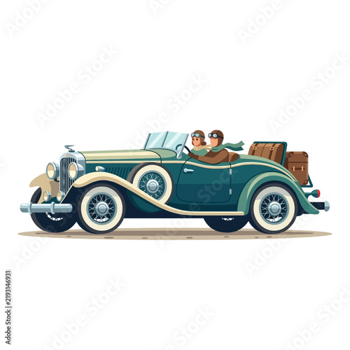 Vintage Roadster Couple Traveling with Luggage