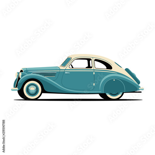 Vintage Teal and Cream Classic Car Illustration