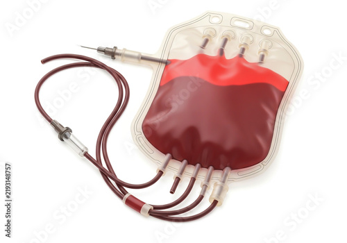 Medical blood bag with tubes for hospital transfusion