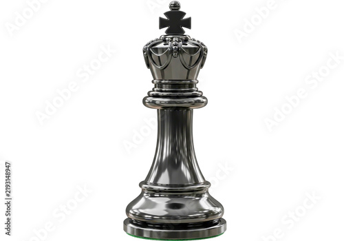 Shiny black king chess piece standing alone