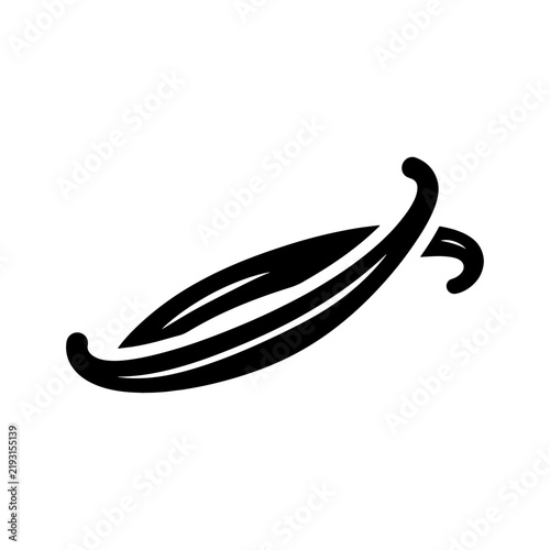 Simple black icon of a single vanilla bean pod with botanical
