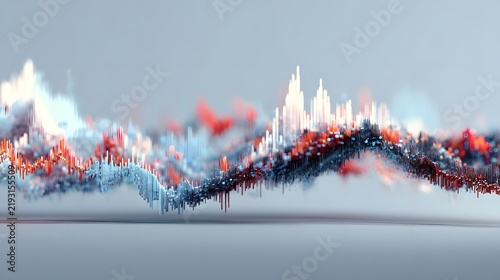 Abstract Data Visualization with Colorful Mountain Peaks and Digital Graph Lines